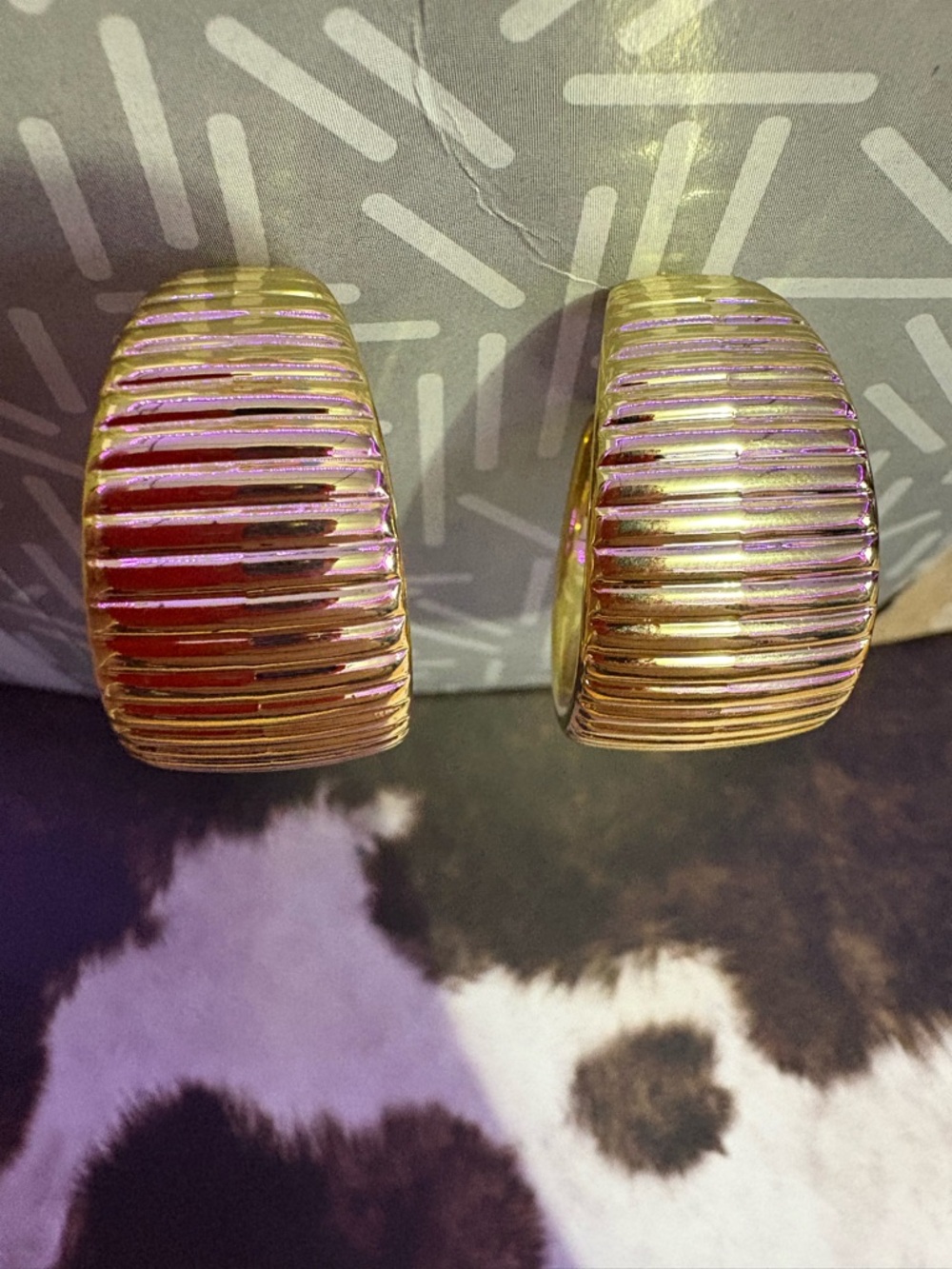 Gold Ribbed Wide Hoop Earrings - Elegant Women Jewelry